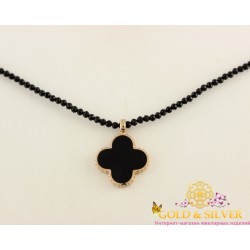 Золотое колье, бусы агатовые с кулоном 869315е